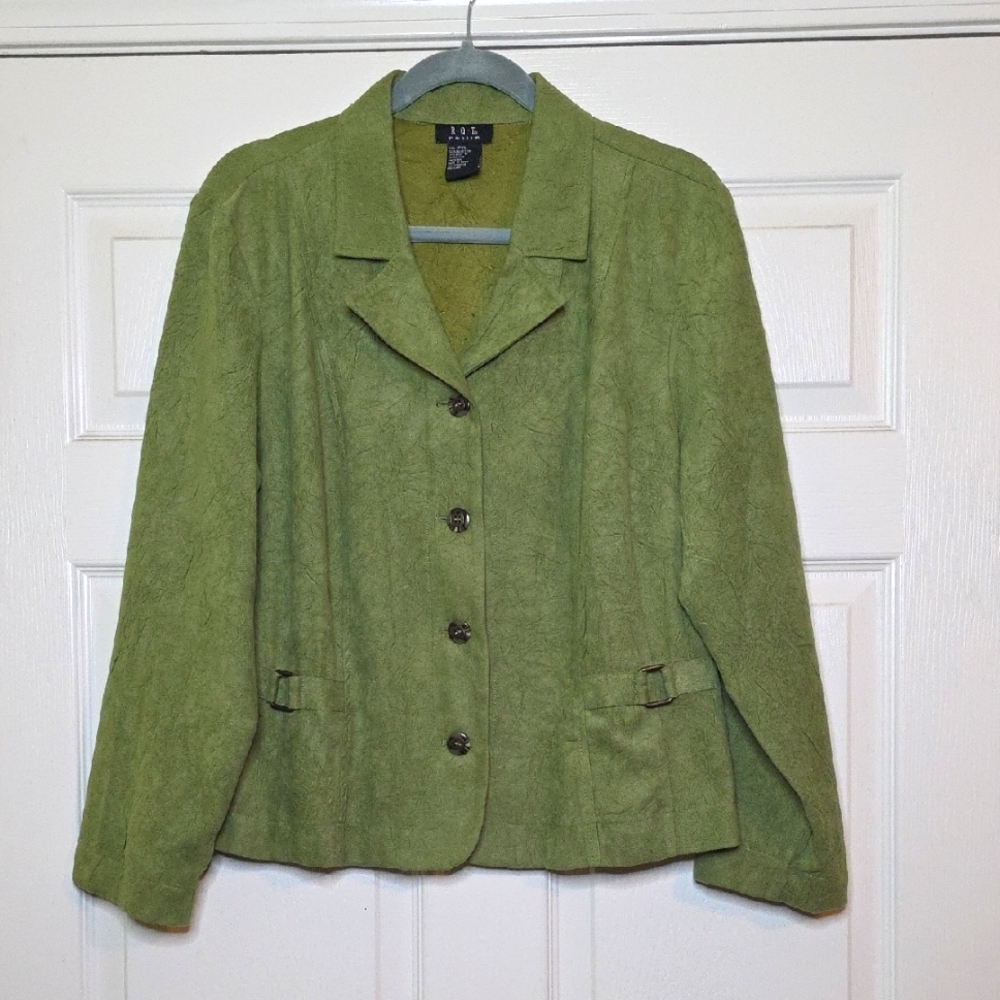 R.Q.T Petite Green Faux Suede Crinkle Effect Lightweight Business Casual Jacket